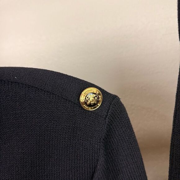 St John Collection Santana Knit Suit Skirt Black Crop Blazer Gold Buttons Small - Picture 3 of 6